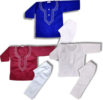HouseOfCommon Baby Boys Casual Kurta and Pyjama Set(Multicolor Pack of 3)