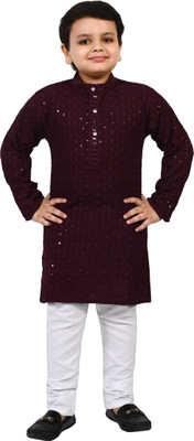BT DEZINES Boys Wedding Kurta and Pyjama Set(Maroon Pack of 1)