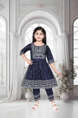 HASAN DRESSES Girls Festive & Party Kurta and Pyjama Set(Blue Pack of 1)