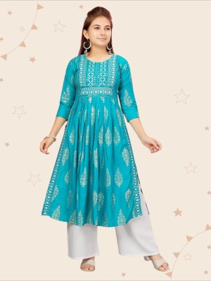 Kidotsav Girls Festive & Party Kurta and Palazzo Set(Light Green Pack of 1)