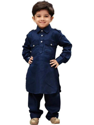 HRR Boys Festive & Party Pathani Suit Set(Dark Blue Pack of 1)