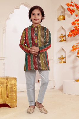 KOOKIES Boys Festive & Party Kurta and Churidar Set(Maroon Pack of 1)