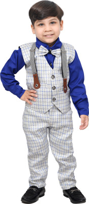 KIDZWING Boys Wedding Shirt, Waistcoat and Pant Set(Blue Pack of 1)