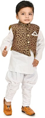 Jinat Fashion Boys Festive & Party Ethnic Jacket, Kurta and Dhoti Pant Set(Brown Pack of 3)