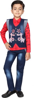 world wise wear Boys Festive & Party Shirt, Waistcoat and Pant Set(Red Pack of 1)