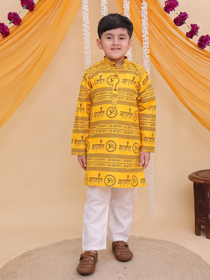 AJ Dezines Boys Festive & Party Kurta and Pyjama Set(Yellow Pack of 1)