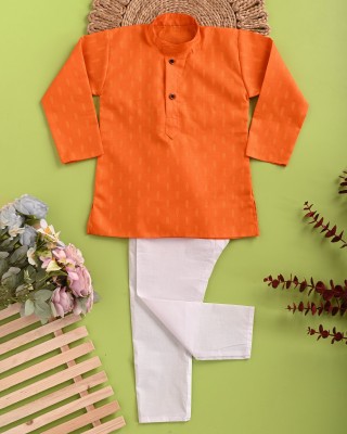 J R FASHION Boys Wedding, Festive & Party Kurta and Pyjama Set(Orange Pack of 1)