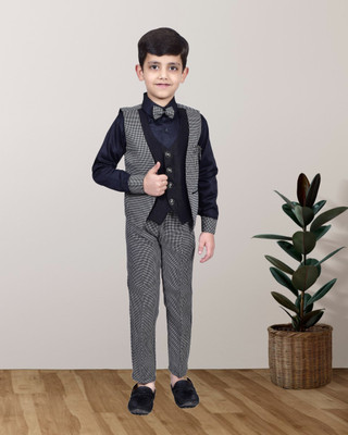 Zolario Boys Casual Shirt, Waistcoat and Pant Set(Grey Pack of 1)
