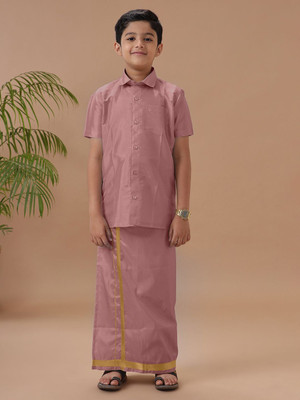 Ramraj Cotton Boys Festive & Party Shirt & Dhoti Set(Pink Pack of 2)
