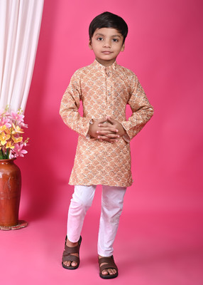 sahil collection Boys Festive & Party Kurta and Pyjama Set(Orange Pack of 1)