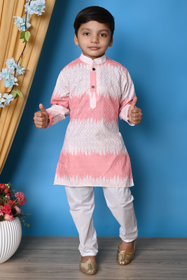 SelfiCollection Boys Festive & Party Kurta and Pyjama Set(Pink Pack of 1)