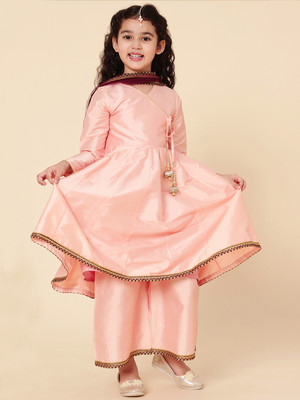 A.T.U.N. Girls Festive & Party, Casual Kurta and Palazzo Set(Pink Pack of 1)