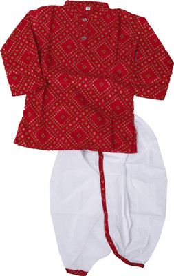 HouseOfCommon Boys Festive & Party Dhoti & Kurta Set(Red Pack of 1)