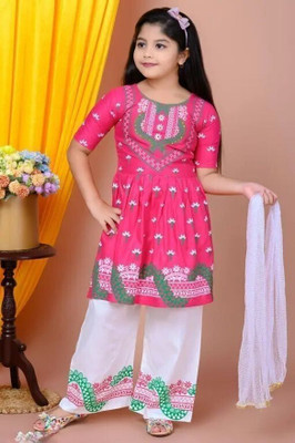 ITC FASHION Girls Festive & Party Kurta and Palazzo Set(Pink Pack of 1)