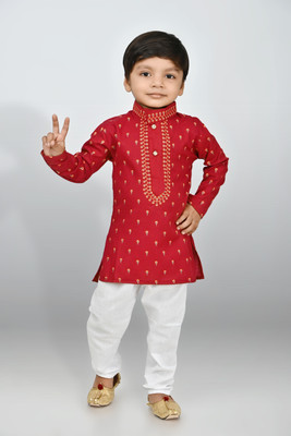 Take Style Boys Festive & Party, Wedding Kurta and Pyjama Set(Maroon Pack of 1)