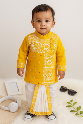 Take Style Boys Festive & Party, Wedding Kurta and Dhoti Pant Set(Yellow Pack of 1)