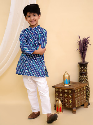Superminis Boys Festive & Party Kurta and Pyjama Set(Blue Pack of 1)