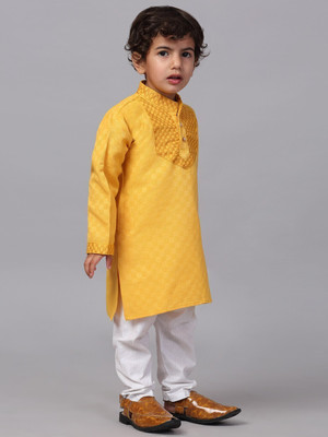 CENSAL Boys Festive & Party Kurta and Pyjama Set(Yellow Pack of 1)