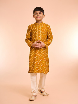 MANYAVAR Boys Festive & Party Kurta and Pyjama Set(Yellow Pack of 1)