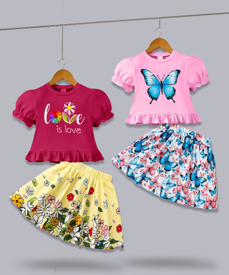 DRUZZEE Baby Girls Casual Top and Skirt Set(Pink Pack of 2)