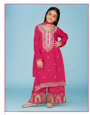 Shixom Girls Festive & Party, Wedding Kurta and Palazzo Set(Pink Pack of 1)
