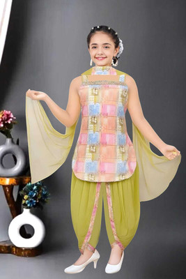 SUNCITY FASHION MART Baby Girls Festive & Party Kurta, Dhoti Pant & Dupatta Set(Multicolor Pack of 1)