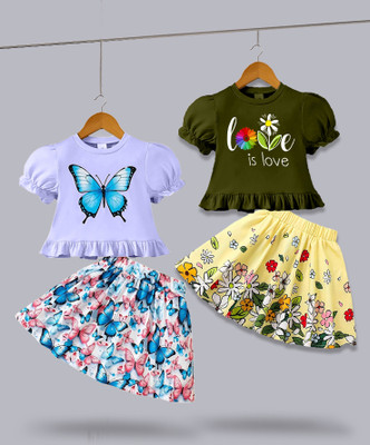 DRUZZEE Baby Girls Casual Top and Skirt Set(Multicolor Pack of 2)