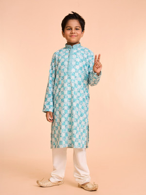 MANYAVAR Boys Festive & Party Kurta and Pyjama Set(Blue Pack of 1)