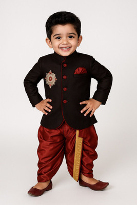 Born Wear Boys Festive & Party Kurta and Dhoti Pant Set(Black Pack of 1)