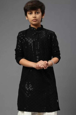 SK Fashion Boys Festive & Party Kurta and Pyjama Set(Black Pack of 1)