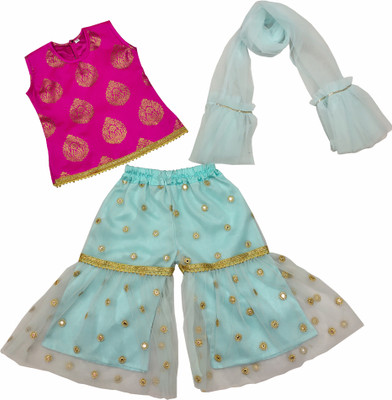 ALMOND STYLE Girls Casual Kurta, Pyjama & Dupatta Set(Green Pack of 1)