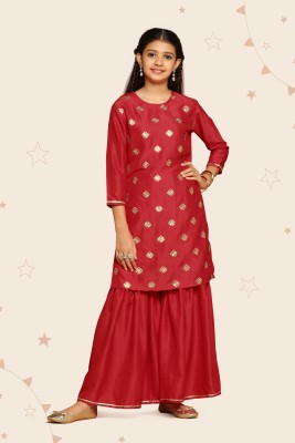 Kidotsav Girls Festive & Party Kurta and Palazzo Set(Red Pack of 1)