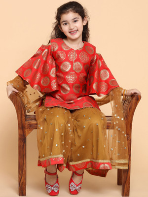 Adiva Girls Festive & Party Kurta and Palazzo Set(Red Pack of 1)