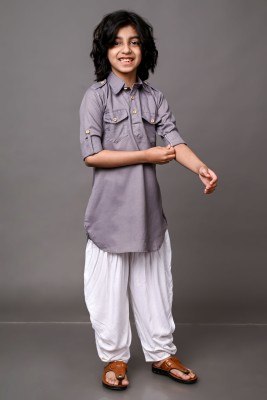 Vesham Boys Festive & Party Pathani Suit Set(Grey Pack of 1)