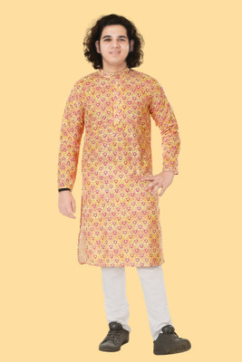 VISHESTA Boys Festive & Party Kurta and Pyjama Set(Orange Pack of 1)