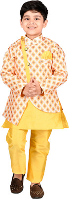 new gen Boys Casual, Wedding, Festive & Party Kurta, Waistcoat and Pyjama Set(Yellow Pack of 3)