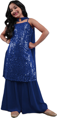 Shree Maruti Enterprise Girls Casual, Festive & Party, Wedding Kurta and Palazzo Set(Blue Pack of 1)