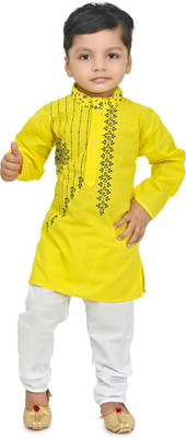 MARCOS Boys Casual Kurta and Pyjama Set(Yellow Pack of 1)