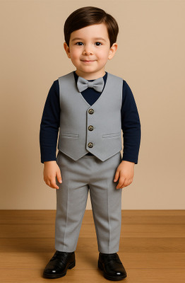Rammi Creation Baby Boys & Baby Girls Party(Festive) Waistcoat T-shirt, Trouser(Navy Blue)