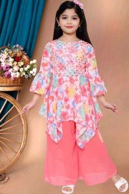 FMSE Girls Casual Kurta and Palazzo Set(Red Pack of 1)