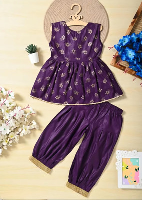 AYMANS Baby Girls Casual Kurta and Palazzo Set(Purple Pack of 1)