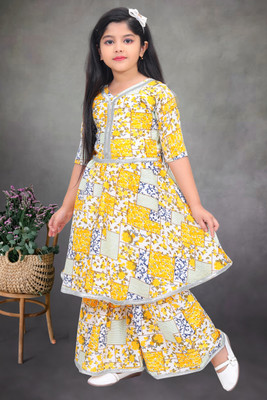 JULIO Girls Casual Kurta and Palazzo Set(Yellow Pack of 1)