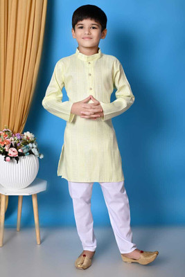 PARROT COLLECTION Baby Boys Casual Kurta and Pyjama Set(Yellow Pack of 1)