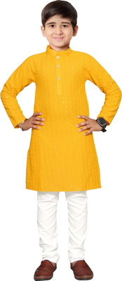 Rnr Enterprise Boys Casual Kurta and Pyjama Set(Yellow Pack of 1)