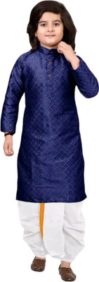 DIAMOND CLUSTER Boys Wedding Kurta and Dhoti Pant Set(Dark Blue Pack of 1)