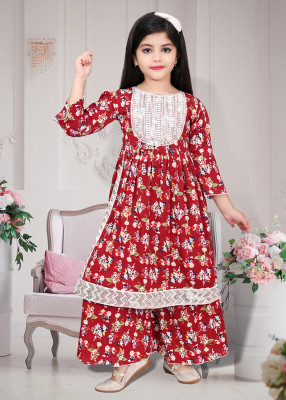 MODINA ENTERPRISE Girls Casual Kurta and Palazzo Set(Red Pack of 1)