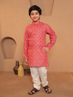AJ Dezines Boys Festive & Party Kurta and Pyjama Set(Orange Pack of 1)
