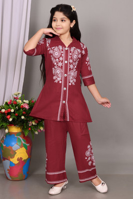 Maheera Fashion Girls Festive & Party Kurta and Patiala Set(Maroon Pack of 1)