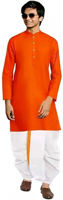Tasrika Boys Festive & Party Kurta and Dhoti Pant Set(Orange Pack of 1)