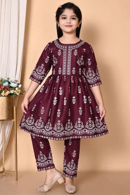 ANMOLDRESS Girls Festive & Party Kurta and Palazzo Set(Maroon Pack of 1)